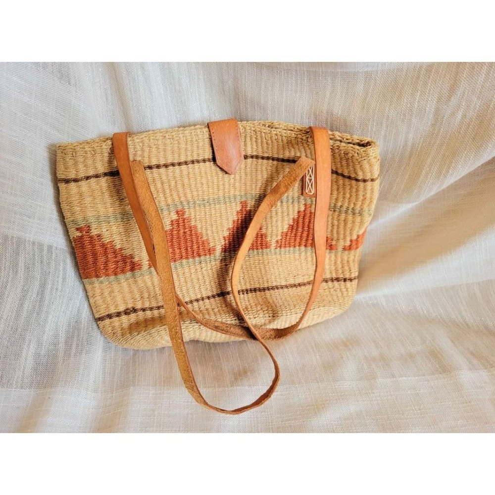 Vintage Woven Jute + Leather Handbag - Picture 2 of 16